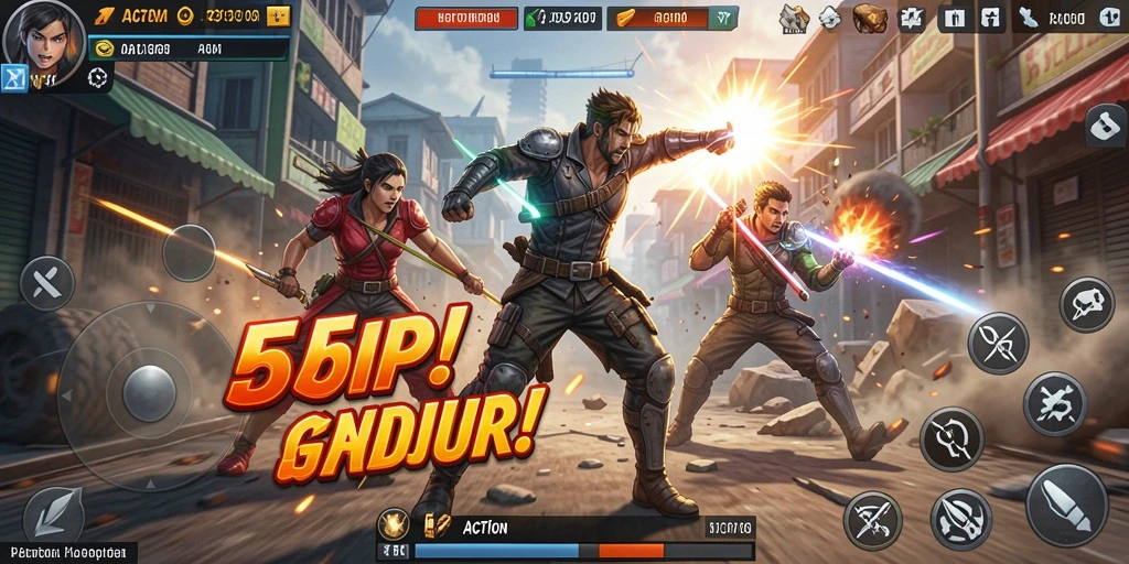 Screenshot permainan 55RP menampilkan pertarungan yang mendebarkan.