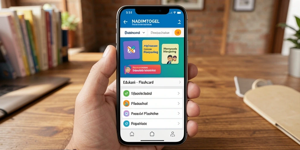 Antarmuka aplikasi NADIMTOGEL dengan fungsi Flashcard yang menarik.