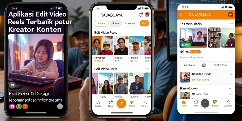 Antarmuka aplikasi RAJABUAYA untuk Edit Video Reels yang menarik.