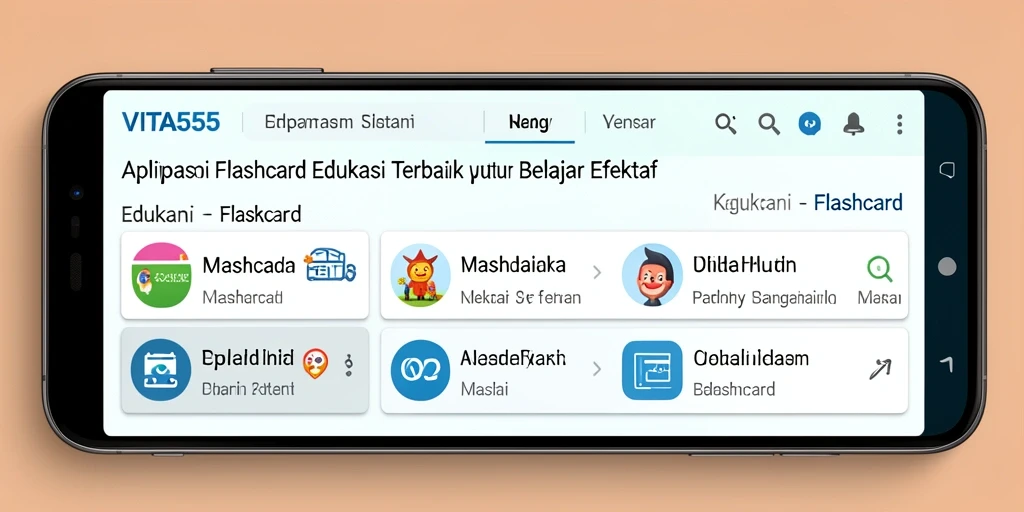 Screenshot antarmuka aplikasi Flashcard VITA555 yang interaktif.